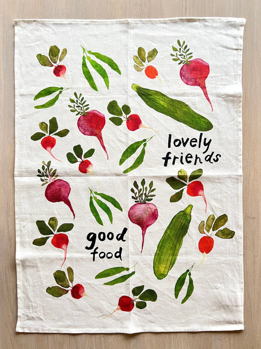 Good friends, lovely food tea towel