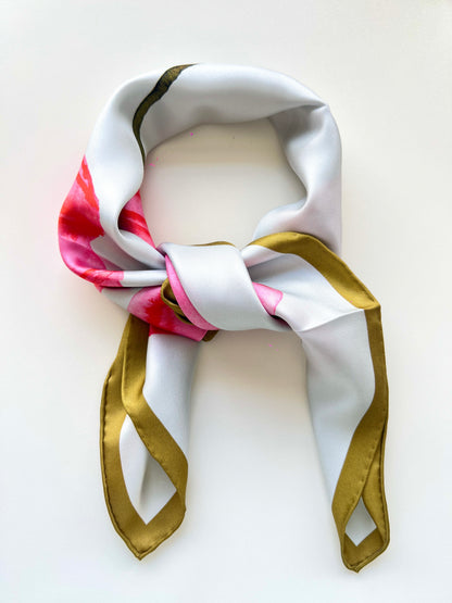 Pink Flower – Silk Twill Scarf | 60x60 cm