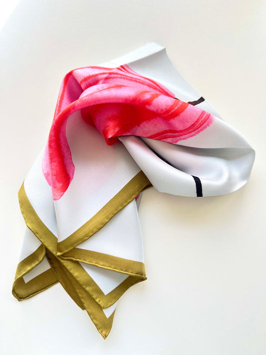 Pink Flower – Silk Twill Scarf | 60x60 cm