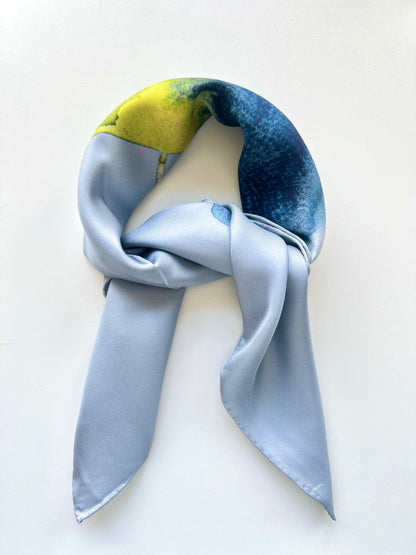 Blue Flower – Silk Twill Scarf | 60x60 cm