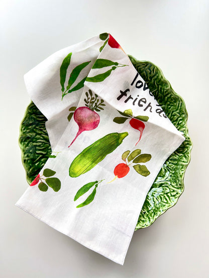 Good friends, lovely food tea towel