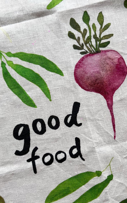 Good friends, lovely food tea towel